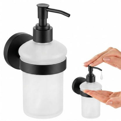 1 Pack Hand Soap Dispenser Wall Mount Bathroom Glass Soap Dispenser Pump Bottle with Stainless Steel Pump for Kitchen Bathroom Countertop (Black) - color: Black