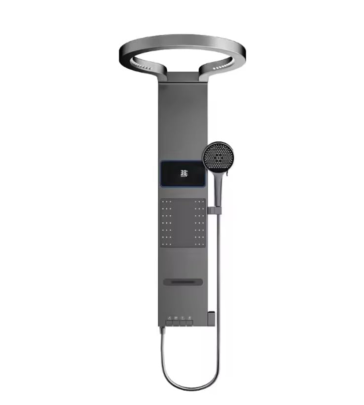 Modern Stainless Steel LED Shower Panel Tower Digital Temperature Display Multi-Function Wall Mount Column Rainfall Head Handheld Sprayer Body Massage Jets - color: Gray