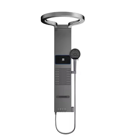 Modern Stainless Steel LED Shower Panel Tower Digital Temperature Display Multi-Function Wall Mount Column Rainfall Head Handheld Sprayer Body Massage Jets - color: Gray
