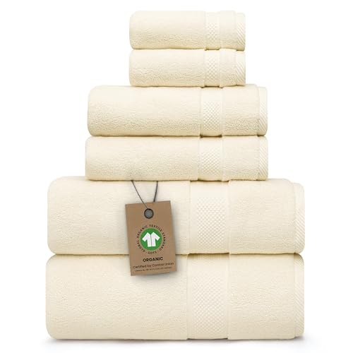 100% Organic Zero-Twist Cotton Towels - GOTS Certified Luxury Bath Towels - Ultra Soft & Plush 700GSM Long-Staple Cotton - 6 Piece Towel Set (Papyrus) - color: Papyrus, size: 6pc Towel Set