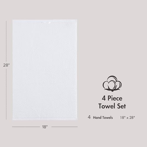 Madison Park 100% Zero Twist Cotton 4 Piece Bathroom Hand Towels, White | 18" x 28" Bath Hand Towels, 500 GSM Diagonal Ribbed, Soft, Quick Dry, Highly Absorbent, Durable, Modern, OEKO TEX - color: White, size: 4 Piece Hand Towel Set