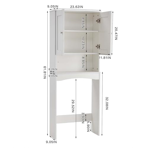 HRVEOCEI White Over The Toilet Storage Cabinet with Doors, Freestanding Bathroom Above Toilet Storage & Tall Bathroom Over Toilet Storage Cabinet with Adjustable Shelf (Style4) - style: Style4