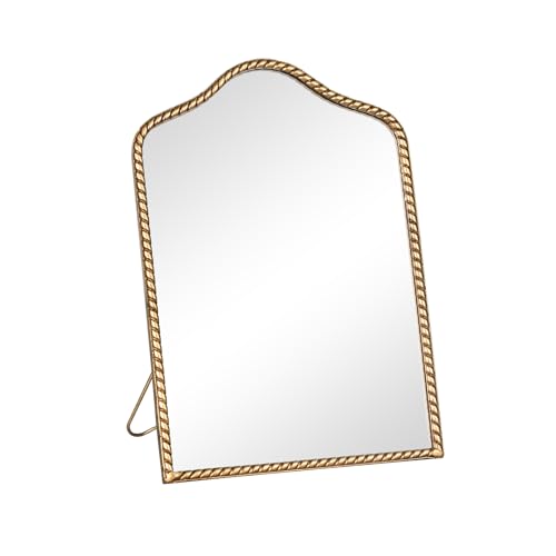 Arched Small Vintage Desk Mirror, Antique Gold Table Mirror,Metal | Scalloped Beaded Vanity Decor Mirrors 11.9" L x 8" W, 360° Adjustable Rotation Makeup Standing Mirrors for Tabletop, Bathroom - color: Antique Gold-scalloped Beaded-t
