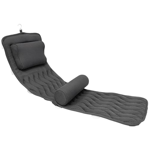 AEROiVi Full Body Bath Pillow Adjustable Lumbar Pillow 14 Suction Cups Gray | Relaxing Soft Bathtub Cushion with laundry bag 3D Air Mesh Fit Any Tub Bathroom Accessories Washable Quick-Dry - size: 50 inch gray