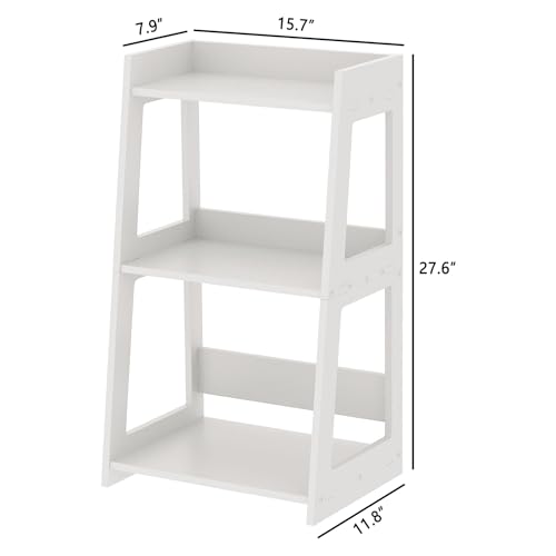 3-Tier Bathroom Ladder Shelf Freestanding, 15.7" W x 27.6" H | White PVC Floor Shelves, Small Bookshelf, Nightstand, for Home Study, Laundry Room, Open Display Rack, 11.8" Deep - size: 11.8"D x 15.7"W x 27.6"H