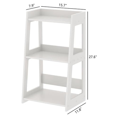 3-Tier Bathroom Ladder Shelf Freestanding, 15.7" W x 27.6" H | White PVC Floor Shelves, Small Bookshelf, Nightstand, for Home Study, Laundry Room, Open Display Rack, 11.8" Deep - size: 11.8"D x 15.7"W x 27.6"H