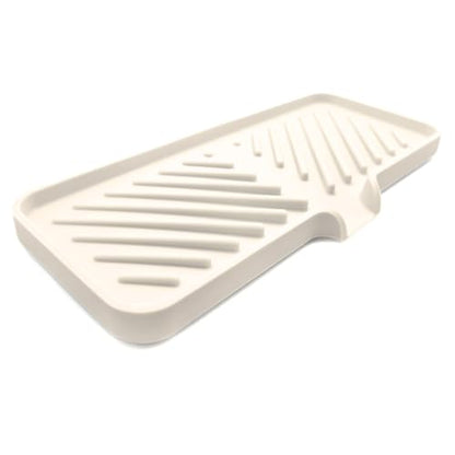 Silicone Soap Dish Tray and Sponge Holder with Drain Chute and Feet | 3-Way Sloped Design | Bathroom and Kitchen Sink Organizer Caddy (Vanilla Cream, 10"x4", 7.8 Ounces) - color: Vanilla Cream, size: 10"x4"
