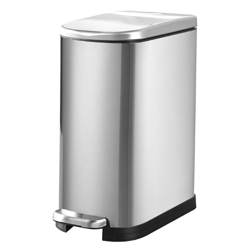 ELPHECO Bathroom Trash Can with Lid 3.5Gal Stainless Steel Step Garbage Can | 13.5 Litre Stainless Steel Pedel Garbage Can with Removable Inner Bucket, Wastebasket for Bathroom, Office, Bedroom, Silver - color: Silver