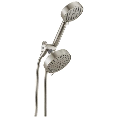 Delta Round 2-in-1 Dual Shower Head with 4-Setting HandHeld Spray, Brushed Nickel Detachable Double Shower Head with Hose, Showerhead, 1.75 GPM Flow Rate, Stainless 75756SS - color: Stainless