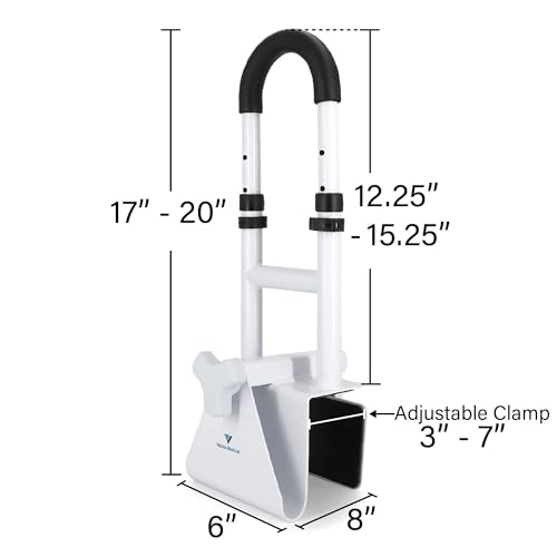 Vaunn Medical Adjustable Height Bathtub Safety Rail, Extra-Height 17"-20" Tall Extension ADA Compliant Shower Grab Bar Handle for Elderly and Disabled, Secure Locking Tub Clamp, 300 lbs - style: Height Adjustable