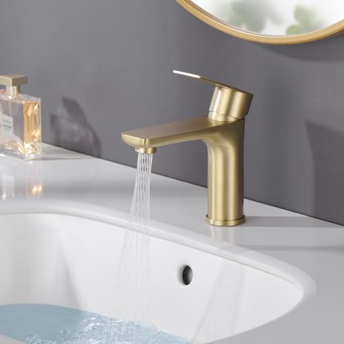 SUMERAIN Bathroom Sink Faucet Lead-Free 304 Stainless Steel Single Hole Single Handle Vanity Faucet, Brushed Gold | Lead-Free, Unique Flow Pattern, Water-saving, with Faucet Supply Lines, Easy DIY Install - color: Brushed Gold