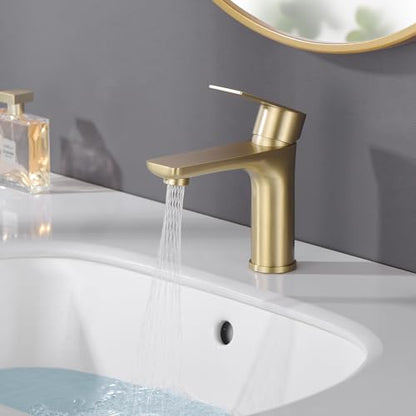 SUMERAIN Bathroom Sink Faucet Lead-Free 304 Stainless Steel Single Hole Single Handle Vanity Faucet, Brushed Gold | Lead-Free, Unique Flow Pattern, Water-saving, with Faucet Supply Lines, Easy DIY Install - color: Brushed Gold