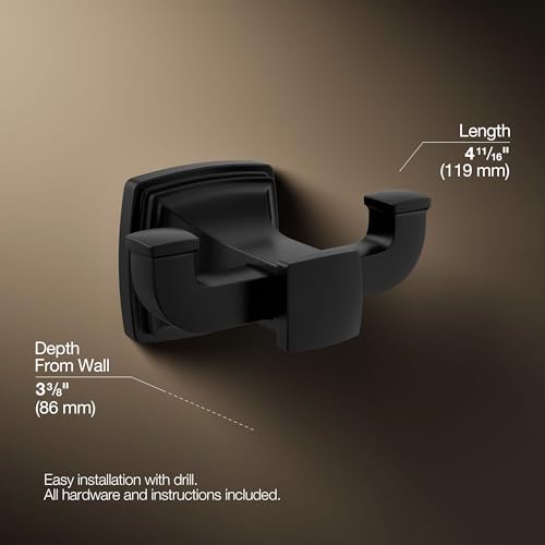 Kohler 27411-BL Riff® Double Robe Hook, Matte Black - color: Matte Black, style: Robe Hook