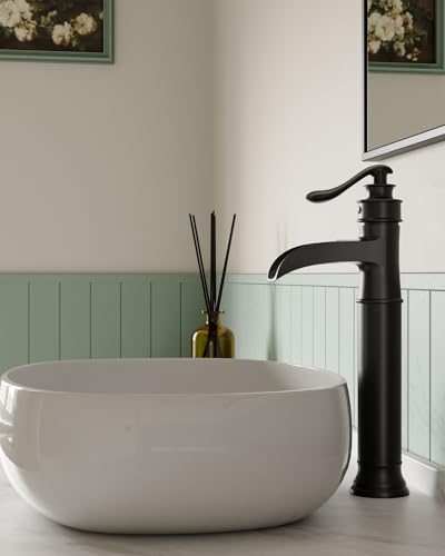 BWE Vessel Sink Faucet Waterfall Matte Black Bathroom Faucets Single Hole | Tall Sink Faucet Bathroom One Handle Vanity Bath Mixer Tap with Pop Up Drain Without Overflow and Supply Lines - color: Black