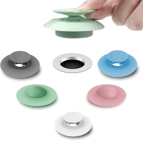 Bathtub Drain Stopper, 5 Pack Silicone Tub Stopper & Hair Catcher | Shower drain cover strainer, easy install & clean, protects bathroom and kitchen drains from hair and debris