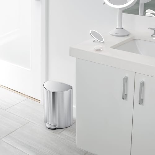 simplehuman Semi-Round Step Can, 6L / 1.6 Gallon Bathroom Trash Can, Liner Pocket®, Sleek Internal Hinge, 150,000-Step Pedal, Lid Shox® Silent Close, Brushed Stainless Steel - color: Brushed Stainless Steel