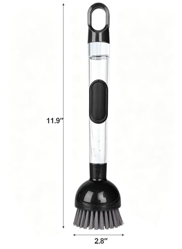 Soap Dispensing Dish Brush with Handle, 360° Rotating Head, 5-Piece Kitchen Cleaning Set (2 Brush Heads & 3 Sponges), Non-Scratch Scrubber for Pot, Pan, Sink, Leak-Proof Dishwand, Black - color: Black