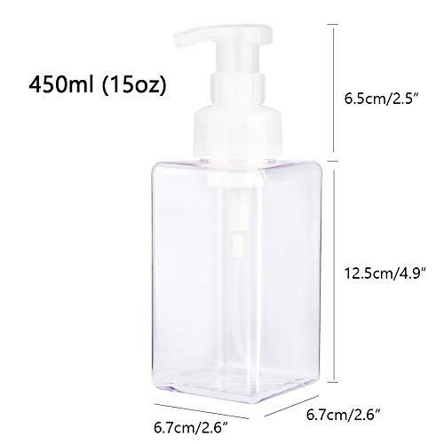 Foaming Soap Dispenser, 15oz Plastic Refillable Pump Bottle, 2 Pack, Clear | Hand Dispenser for Liquid Soap, Shampoo & Body Wash – Saves Soap with Rich Foam, Reusable, Easy to Refill, BPA-Free - color: Clear, size: 15 oz (2 Pack)