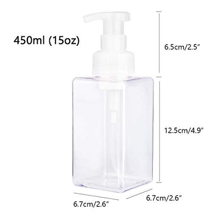 Foaming Soap Dispenser, 15oz Plastic Refillable Pump Bottle, 2 Pack, Clear | Hand Dispenser for Liquid Soap, Shampoo & Body Wash – Saves Soap with Rich Foam, Reusable, Easy to Refill, BPA-Free - color: Clear, size: 15 oz (2 Pack)