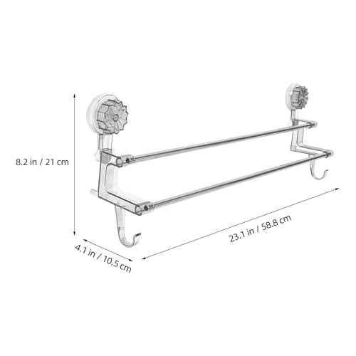 SEWACC Wall-Mount Double Rod Towel Rack with Suction Cups 58.8cm Gray Bathroom Towel Organizer and Holder with Hooks for Wet and Dry No Drilling Installation
