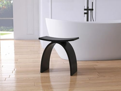 Black Shower Stool, Solid Surface Modern Bath Bench Inside/Outdoor | 16.5“ Heavy Duty Stone Resin, Waterproof, 400lb Capacity, Fancy Bathroom Seat for Inside Showers, Outdoor Use - color: Black Arched