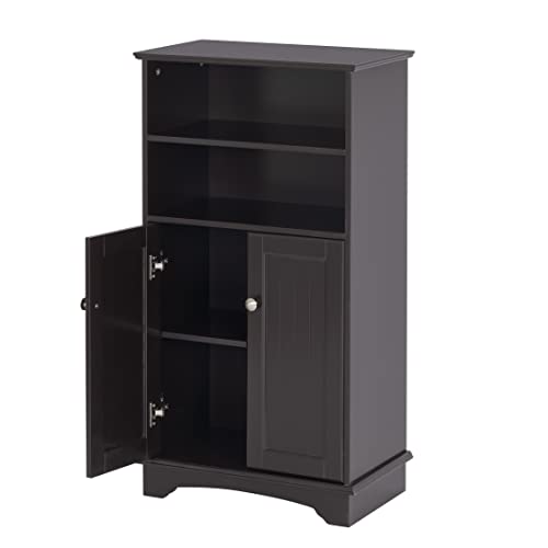 Spirich Small Bathroom Storage Cabinet with Doors & Open Shelves, Espresso | Adjustable Shelf, Anti-Tip Device, 19.69"W x 11.81"D x 36.42"H, Perfect for Bathroom, Entryway, Living Room & Dining Room - size: 36.42'' Tall