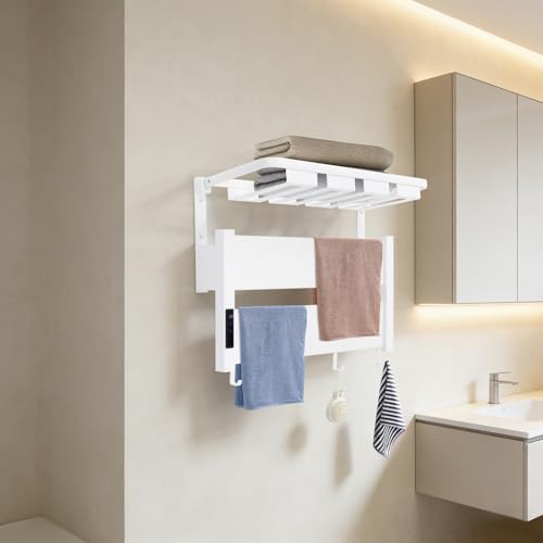 Electric Heated Towel Warmer Rack w/LED Touch Screen, Wall-Mounted Foldable Heated Towel Rack w/95-158℉ Temperature Adjustments ＆ 0-2h Timer for Bathroom Shower Hot Tub (White, Foldable) - color: White, size: Foldable