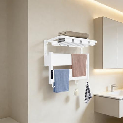 Electric Heated Towel Warmer Rack w/LED Touch Screen, Wall-Mounted Foldable Heated Towel Rack w/95-158℉ Temperature Adjustments ＆ 0-2h Timer for Bathroom Shower Hot Tub (White, Foldable) - color: White, size: Foldable