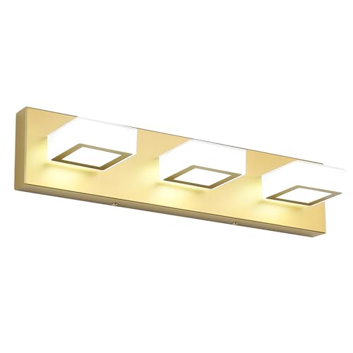 Ralbay Gold Bathroom Vanity Lights 3 Lights LED Modern Gold Vanity Lights Over Mirror Fixture Acrylic Gold Vanity Wall Light (White Light 6000K) - size: 20 inch