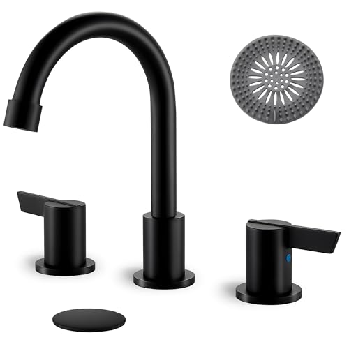 Bathroom Sink Faucet 3 Hole, 8 Inch Widespread, Matte Black | Lead-Free SUS304 Stainless Steel 8-Inch Widespread Bathroom Faucet with Pop-Up Drain & Supply Lines - color: Matte Black