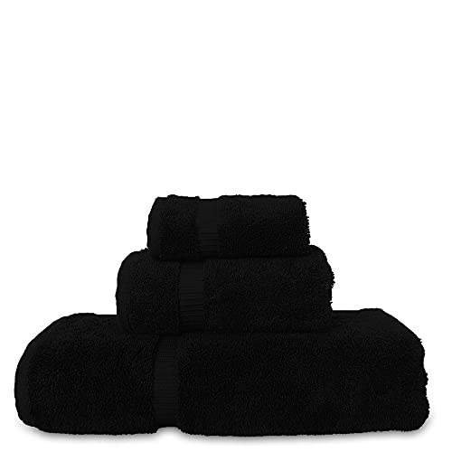 Luxury Hotel & Spa Quality Collection, Quick Dry 100% Turkish Cotton, 750+ GSM, Eco Friendly Towel Set, Bathroom and Kitchen Dobby Border Towels, Bath Towel, Hand Towel, Washcloths (3 Piece, Black) - color: Black, size: Bundle Set of 3