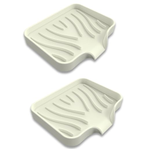 Silicone Soap Dish with Drainer, Fast Dry Kitchen Bath Beige Small 2-Pack | Soft silicone non-slip holder for sponge, dispenser, scrubber, bottle&cup,Quick-dry prevents mildew in shower, kitchen & bath - color: Beige, size: Small