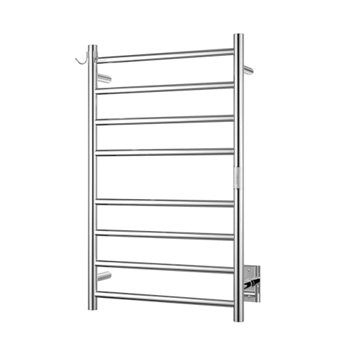 8-Bar Wall-Mounted Towel Warmer, Plug/Hardwired, 3 Timers | can be surface-mounted or flush-mounted, with wiring/cable exit available on either the right or left side，Mirror polished - color: Mirror Polish