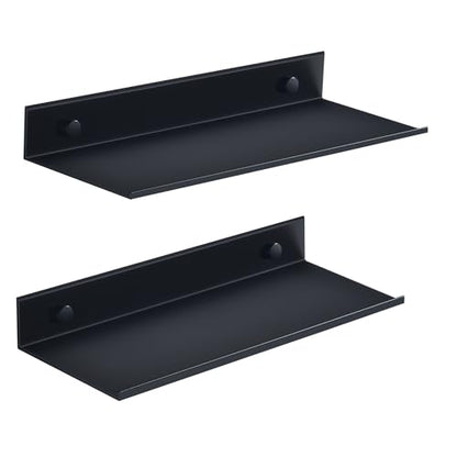 HNVNER Adhesive Shower Caddy Shelves 30cm, Metal Bathroom Wall Shelf | Black Floating Shelves 2 Pack, Renter-friendly, Drill/No Drill, Aerospace Aluminum, Rustproof & Waterproof, Supports 5kg - color: Black, size: 30cm