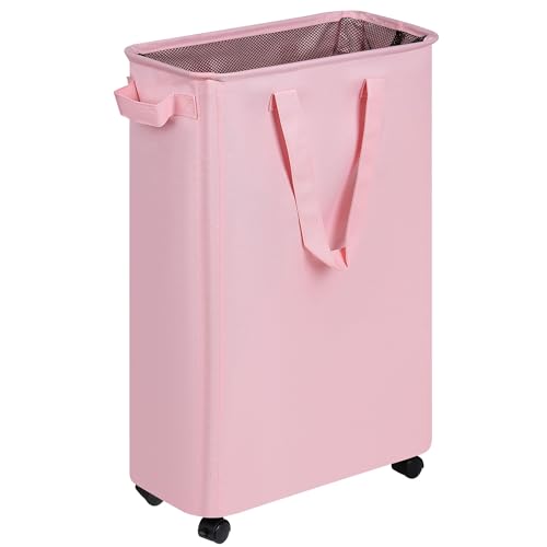 efluky Slim Laundry Hamper with Wheels, Rolling Laundry Basket for Clothes, Small Laundry Basket for Bedroom, Dorm and Laundry Room, 60L (12.7 Gallons) Pink - color: Pink, size: 60L