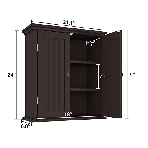 ChooChoo Bathroom Wall Cabinet with 2 Doors, Over The Toilet | 8.8"D x 21.1"W x 24"H, Medicine Cabinet, Adjustable Shelves, Cupboard, Espresso - color: Espresso, size: 8.8"D x 21.1"W x 24"H