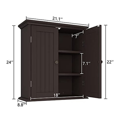 ChooChoo Bathroom Wall Cabinet with 2 Doors, Over The Toilet | 8.8"D x 21.1"W x 24"H, Medicine Cabinet, Adjustable Shelves, Cupboard, Espresso - color: Espresso, size: 8.8"D x 21.1"W x 24"H