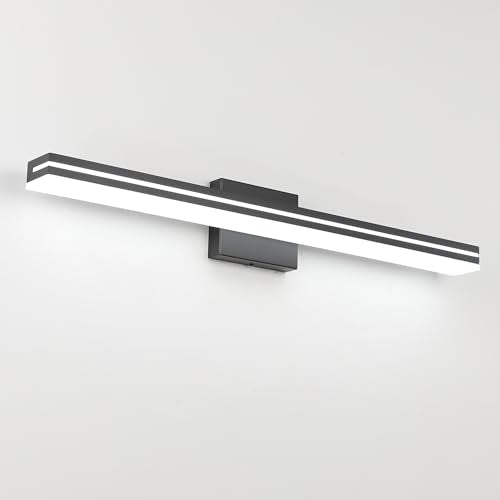 SineRise 32-Inch LED Modern Bathroom Vanity Light Bar, Matte Black Modern Acrylic Bathroom Wall Lighting Fixtures Over Mirror (Cool White 6000K) - color: Black-Cool White, size: 32-Inch