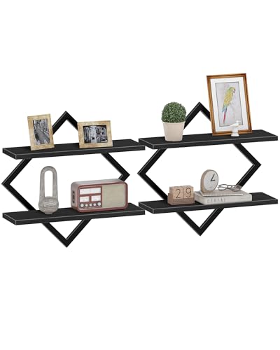CHOEZON Floating Shelves, Set of 2 Wall Shelves, 2-Tier Hanging Shelves, Wall Shelf Set of 2, Wall Mounted Shelves, for Living Room, Bedroom, Kitchen, Office, Study, Black TBJ01P2BB - color: Black