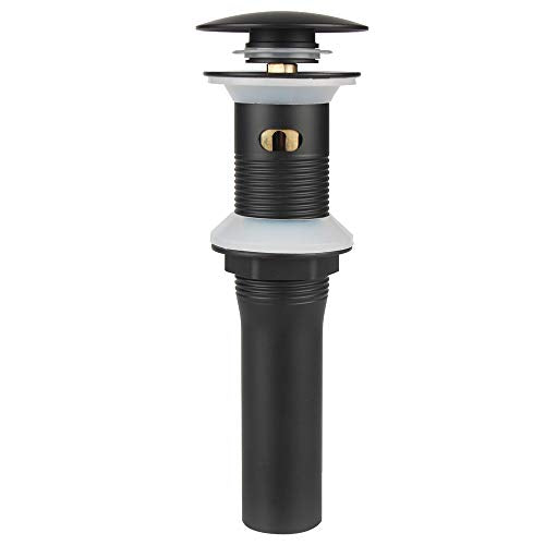 Bathroom Sink Pop Up Drain with Overflow, Strainer, Black | Solid Brass with Detachable Basket Strainer; 7 in. Closed/7.5 in. Open; 1-1/2 in. Min Drain Opening; Push-button Stopper - color: Black, size: Big Popup Cap