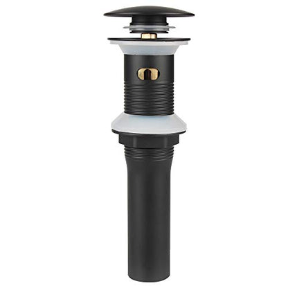 Bathroom Sink Pop Up Drain with Overflow, Strainer, Black | Solid Brass with Detachable Basket Strainer; 7 in. Closed/7.5 in. Open; 1-1/2 in. Min Drain Opening; Push-button Stopper - color: Black, size: Big Popup Cap