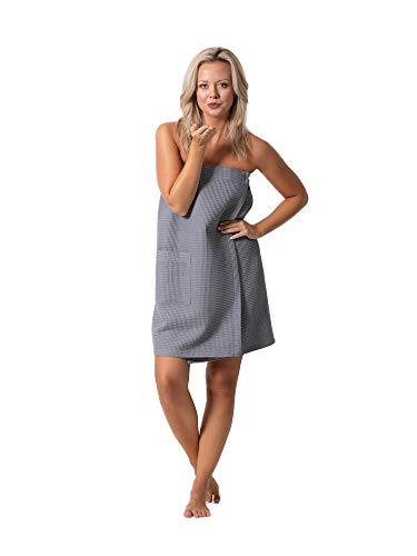 Robe Direct Quick Dry, Lightweight Waffle Spa/Bath Wrap with Adjustable Closure & Elastic Top - color: Gray, size: Small-Medium