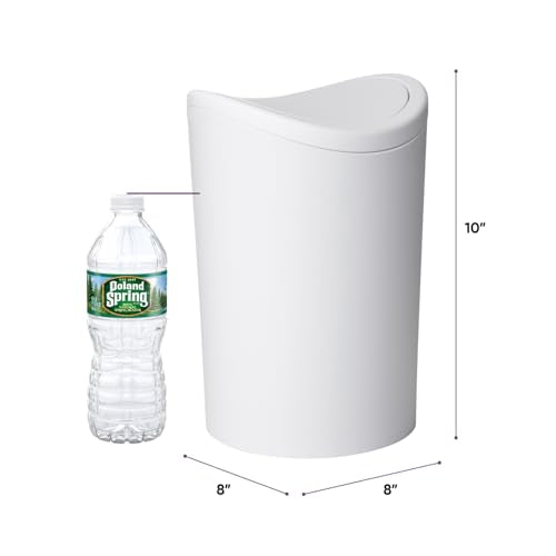 Superio MIni Bathroom Trash Can with Lid, Modern White Mini Waste Bin with Swing Lid (1 1/2 Gallon, 6 Liter) Plastic Garbage Can for Kitchen, Bathroom, Bedroom, Office, Under Desk (1, White) - color: White