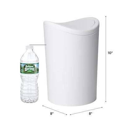 Superio MIni Bathroom Trash Can with Lid, Modern White Mini Waste Bin with Swing Lid (1 1/2 Gallon, 6 Liter) Plastic Garbage Can for Kitchen, Bathroom, Bedroom, Office, Under Desk (1, White) - color: White