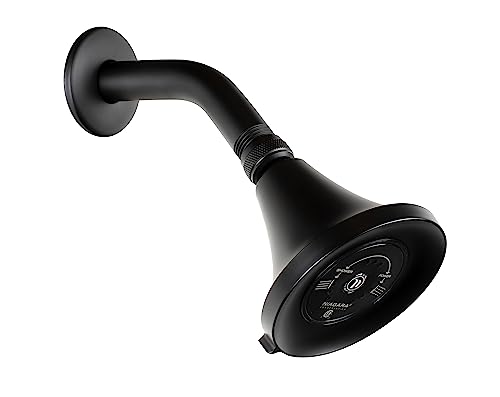 Niagara Conservation N3915MB Earth Luxe 3-Spray with 1.5 GPM 3.35-in. Wall Mount Adjustable Fixed Shower Head in Matte Black, 1-Pack | Bathroom Shower Head Sprayer with Pressure Compensation - color: Matte Black, style: 1.50 GPM