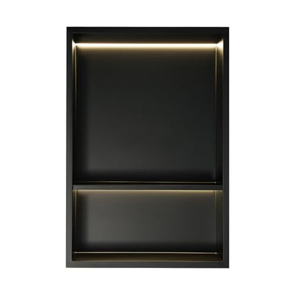 2-Tiers 12x24 Shower Niche with LED Light Strips, Matte Black Shower Niche Cabinet, Recessed Wall Cabinet, Stainless Steel Bathroom Shelf for Bathrooms, Kitchens, Toilets (12x18in) - size: 12x18in