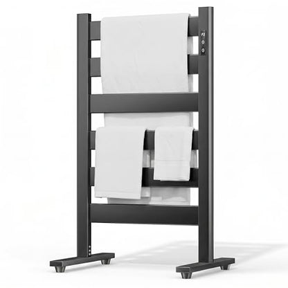 6-Bar Freestanding Heated Towel Warmer with PTC Fast Heating | 170°F Adjustable Temperature, 2-12H Timer & Memory Function, Freestanding Design, Wide Bar Rack for Towels, Matte Black - color: Black