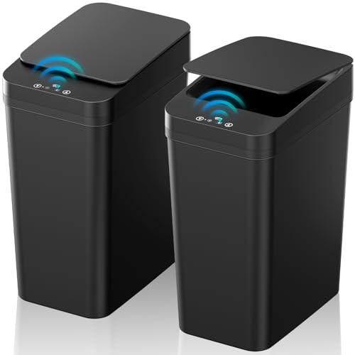 Bathroom Trash Can with Lid, KOEYLE 2 Pack 2.2 Gallon Automatic Touchless Garbage Can, Small Motion Sensor Smart Trash Can, Slim Waterproof Trash Bin for Bedroom, Bathroom, Office, Living Room (Black) - color: 2 Pack 2.2 Gallon Black