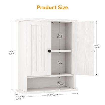 Homeiju Wooden Farmhouse Style Rustic Medicine Cabinet with Two Barn Doors, Wooden Wall Mounted Storage Cabinet with Open and Hidden Storage Space, for Bathroom, Living Room, Kitchen, White - size: 23.6'' H