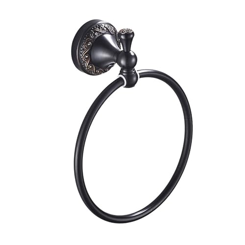 Oil Rubble Bronze Brass Bath Towel Ring, Wall Mounted Black Bathroom Hardware Accessories, Pattern Carving Design - color: Towel Ring